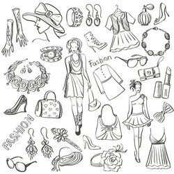 Fashion Sketch - Girl with Accessories Vector Image