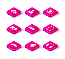set gamepad piece of puzzle computer monitor vector image