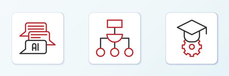 set line graduation cap chat bot and algorithm vector image