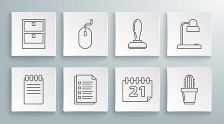 set line notebook computer mouse file document vector image
