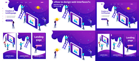 isometric development and creation of a website vector image