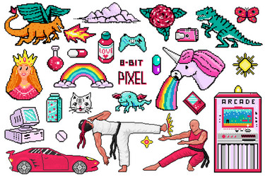 pixel art 8 bit objects retro digital game assets vector image