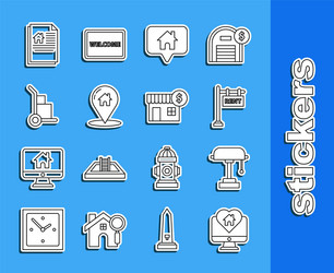 Set line monitor with house in heart shape table vector