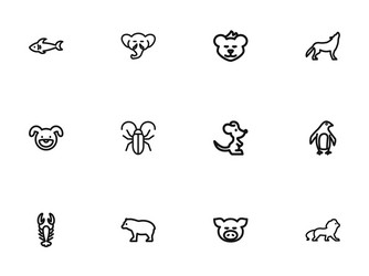 set of 12 editable zoo outline icons includes vector image