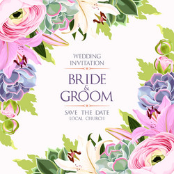 vintage wedding card with flowers and succulents Vector Image