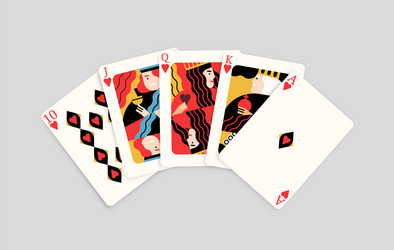 Winning poker hand combination hearts royal flush vector