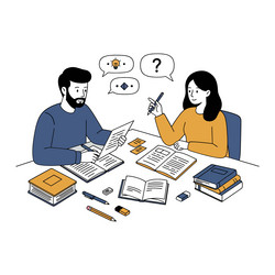 two people collaborating on a project with notes vector image