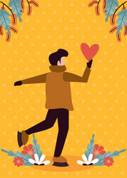 Young man with winter clothes and love season vector