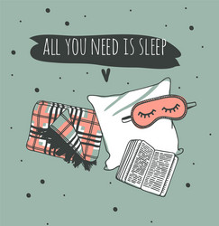 hand drawn objects about sleep routines and text vector image