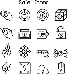key and lock system icon set in thin line style vector image