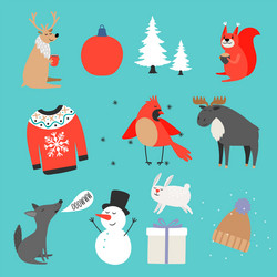 winter collection warm sweater hat cute animals Vector Image