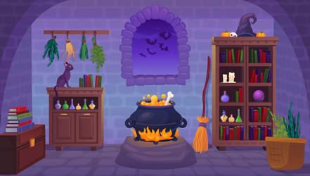 Witch room witches interior inside magic house vector