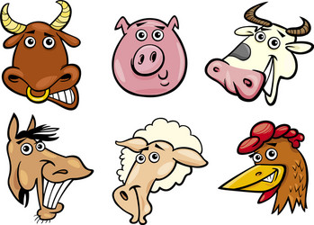 Funny Farm Animal Heads Vector Image