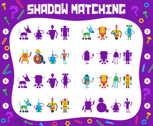 shadow matching quiz game cartoon robots droids vector