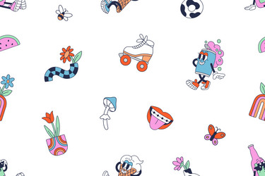 endless background of retro characters in groovy vector image