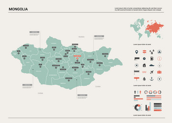 Map mongolia country with division cities vector