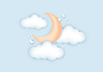 3d baby shower moon with clouds for kids design vector