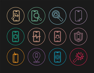 set line hammer mobile with shield system bug vector image