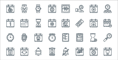 calendar and date line icons linear set quality vector image