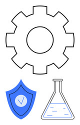 gear shield with checkmark and flask vector image