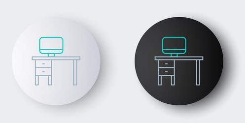 line computer monitor and desk icon isolated vector image