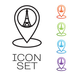 black line map pointer with eiffel tower icon vector image