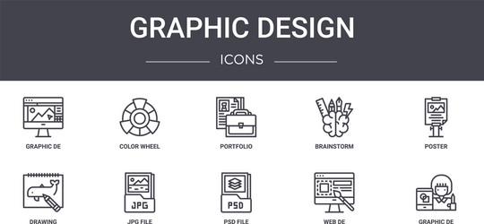graphic design concept line icons set contains vector image