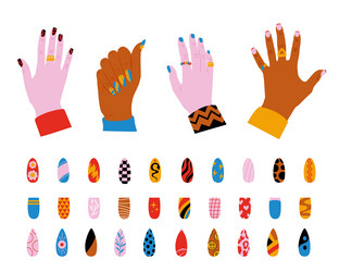 human nails set fashion manicure icons colorful vector