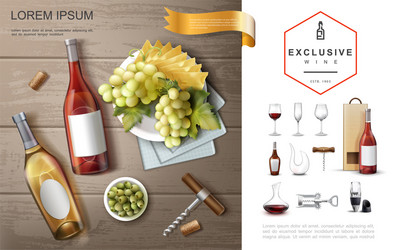 Realistic wine elements composition Royalty Free Vector