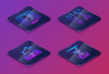 set isometric line computer monitor screen vector image
