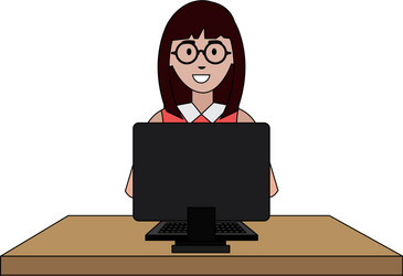 User female with computer desktop vector