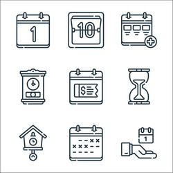 calendar and date line icons linear set quality vector image