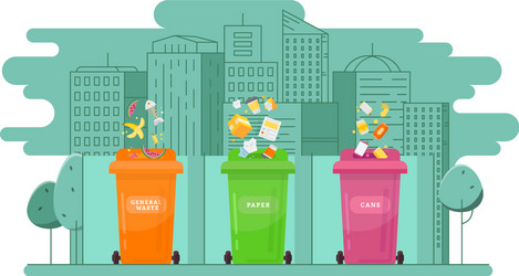 ecologic concept trash sorting into the containers vector image