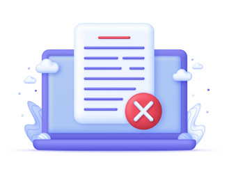 3d document icon with cross mark on computer vector