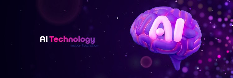 ai brain with glowing neon text on futuristic vector image