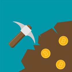 bitcoin mining concept with pickaxe and coin flat vector image