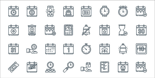 calendar and date line icons linear set quality vector image