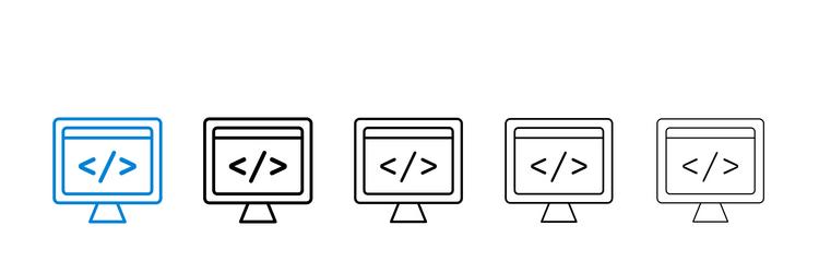 display code icons in five different stroke sizes vector image