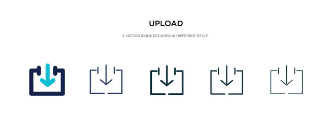 Upload icon in different style two colored vector