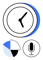 clock with pie chart and microphone representing vector image