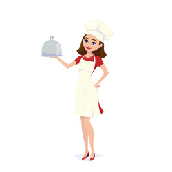 cook chef girl carrying Vector Image