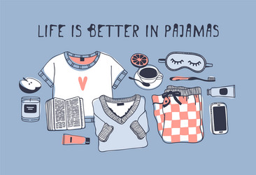 hand drawn objects about sleep routines and text vector image