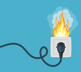 Socket and plug on fire from overload vector