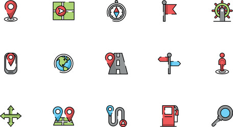 bundle maps and navigation icons vector image