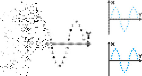 Decomposed pixel halftone dotted sinusoid plot vector