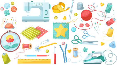 Needlework tools set handmade kit sewing machine Vector Image