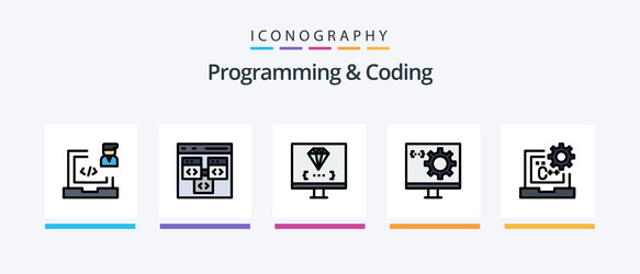 programming and coding line filled 5 icon pack vector image