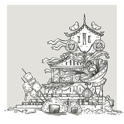 Asian Food Temple Line Art Vector Image