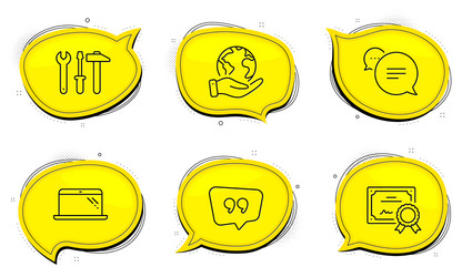 text message quote bubble and spanner tool icons vector