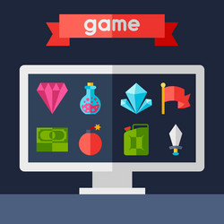 Background with game icons in flat design style vector